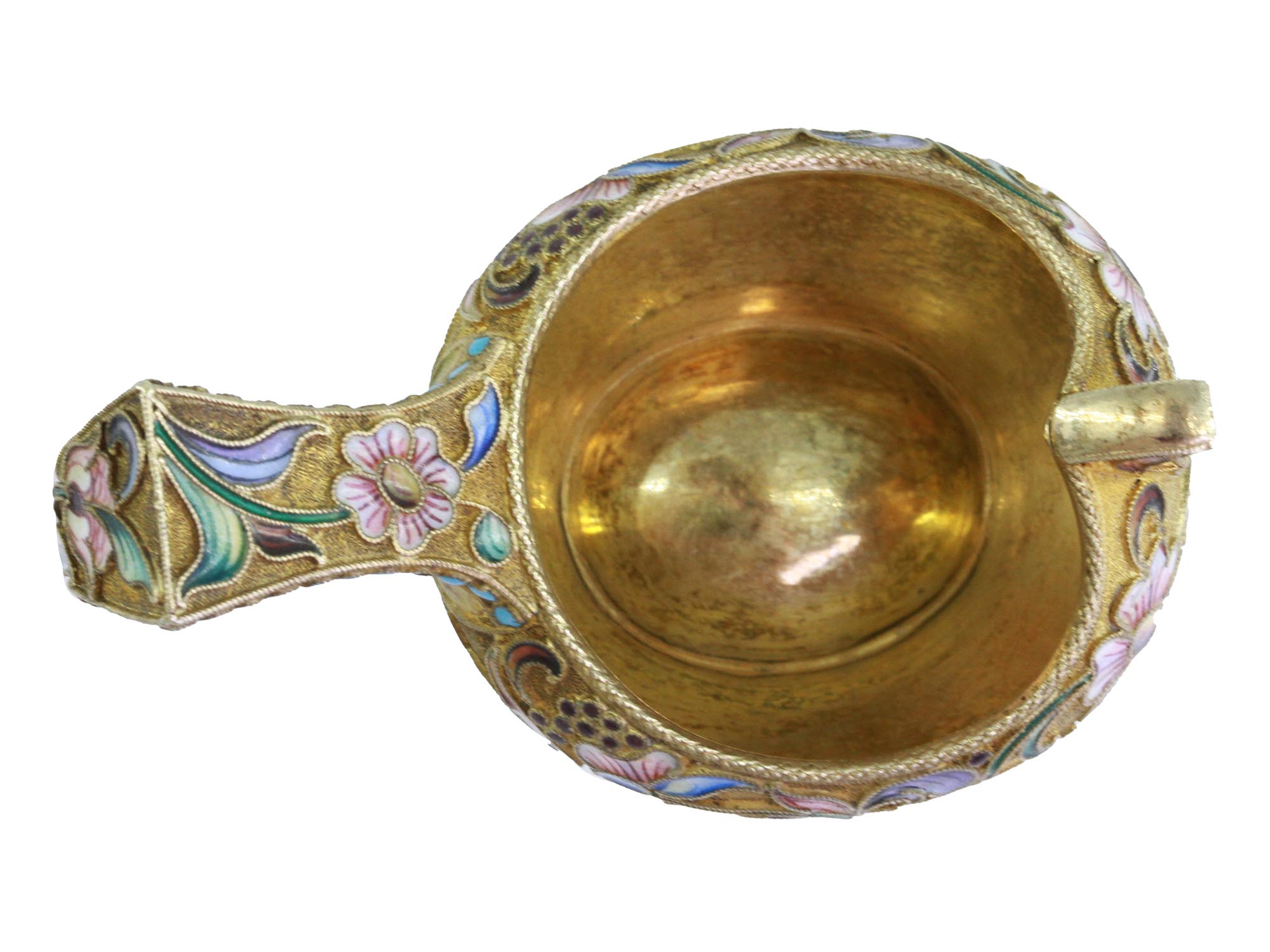 ANTIQUE RUSSIAN GILT SILVER CLOISONNE KOVSH LADLE PIC-5